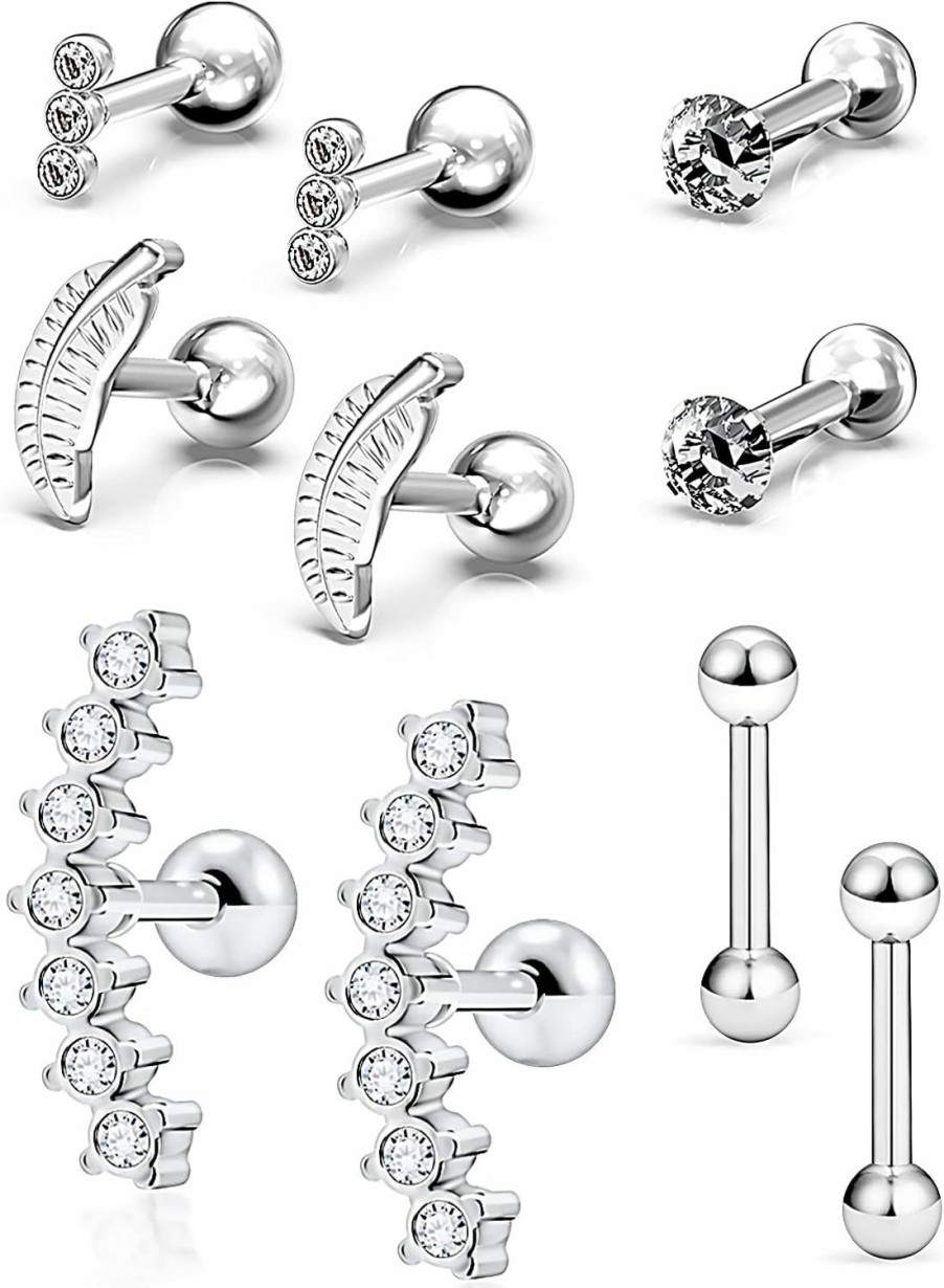 Prjndjw Body Piercing Studs | Prjndjw 16G Cartilage Earring Studs For Women Tragus Stud Earring Helix Piercing Jewelry Diamond Surgical Stainless Steel Conch Forward Helix Tragus Daith Piercing Jewelry 5Pairs