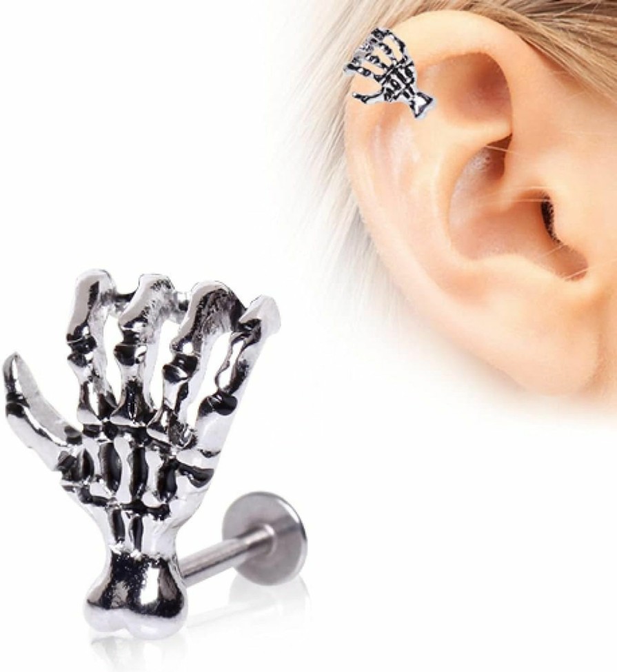 Pierced Owl Body Piercing Studs | Pierced Owl - 16Ga Zombie Skeleton Claw 316L Surgical Stainless Steel Flat Back Labret Monroe Lip Cartilage Helix Tragus Conch Ear Lobe Stud