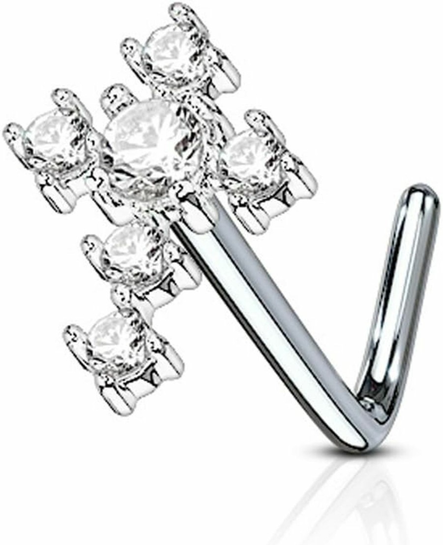 Inspiration Dezigns Body Piercing Studs | Inspiration Dezigns Nose Stud Ring Cz Cross 316L Surgical Steel L Bend 20G