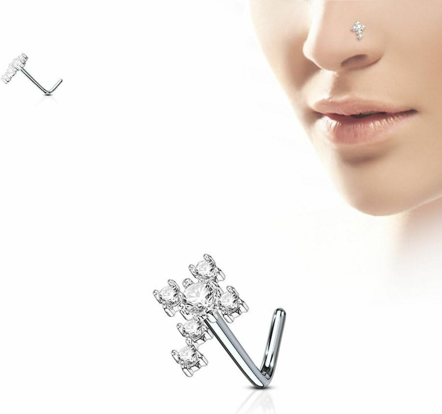 Inspiration Dezigns Body Piercing Studs | Inspiration Dezigns Nose Stud Ring Cz Cross 316L Surgical Steel L Bend 20G