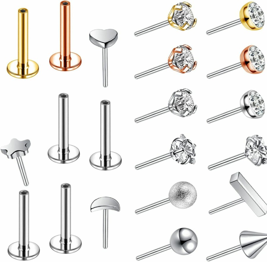 ZS Body Piercing Studs | Zs 16G Push-In Lip Rings, Stainless Steel Pushin Forward Tragus Helix Earring, Threadless Labret Monroe Medusa Piercing Jewelry For Women Men