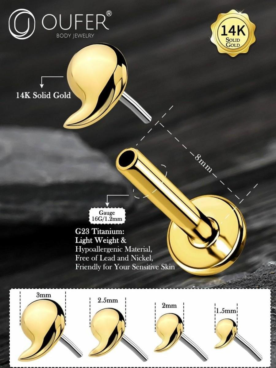 OUFER Body Piercing Studs | Oufer 16G Lip Rings, 14K Solid Gold Lip Studs, Push-In Labret Lip Piercing Jewelry, G23 Solid Titanium Bar Lip Piercings, Cartilage Helix Tragus Piercing Jewelry For Women And Men