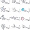 Fxiqini Body Piercing Studs | Fxiqini 12Pcs Nose Stud Rings L Shaped Cubic Zirconia Stainless Steel Nose Studs Moon Butterfly Snake Flower Red Heart Star Dangle Nose Piercing Jewelry Nose Stud For Women Men 20G Silver Gold Tone