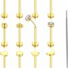 TOPBRIGHT Body Piercing Studs | Topbright 12Pcs 16G Flat Back Earrings 316L Surgical Steel Threadless Tragus Cartilage Nose Stud Push Pin Lip Stud Rings Medusa Piercing Jewelry Hypoallergenic Gold For Women Men