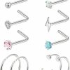 MJust Body Piercing Studs | Mjust G23 Titanium Nose Ring Studs L Shaped 20G Titanium Nose Rings Hoops Cz Star Heart Nose Piercing Studs Pure Titanium Nostril Piercing For Sensitive Skin