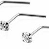 KUYIUIF Body Piercing Studs | Kuyiuif 3 Piece Pack Of 9Ct Solid White Gold Claw Set Cz Crystal Stone 22 Gauge L Shape Nose Stud