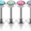 PiercingJ Body Piercing Studs | Piercingj 2-12Pcs 16G 316L Stainless Steel Cartilage Tragus Earrings 3Mm Round Opal 5/16\" Barbell Ear Stud Helix Lip Labret Monroe Earring Birthstone Body Piercing Jewelry