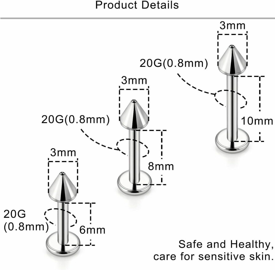 Lcolyoli Body Piercing Studs | Lcolyoli G23 Titanium Lip Rings 16G 18G 20G Labret Jewelry Medusa Piercing Jewelry Monroe Lip Rings Different Size Tragus Nail Conch Helix Earring Stud Bar Length 6Mm 8Mm 10Mm