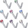 Aumeo Body Piercing Studs | Aumeo L Shaped Nose Studs 18G 20G Titanium Nose Studs For Women Crystal Small Nose Studs Nose Piercing Jewelry