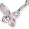 JewelryWeb Body Piercing Studs | Jewelryweb - 14K Real Gold Pink Simulated Diamond Cz Butterfly Nose Stud - 20G Nose Ring - Nose Piercings - Nose Rings Studs - Pink Nose Studs