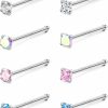 ZELORES Body Piercing Studs | Zelores 8Pcs 20G Sterling Silver Nose Studs Multi Color Star Heart Square Round Shaped Cz Nose Rings For Women 3Mm Nose Rings Studs Set Nose Piercing Jewelry