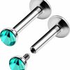 BanaVega Body Piercing Studs | 2Pcs Steel Internally Threaded Lip Studs 16G 5/16 8Mm 3Mm Crystal Ball Labret Earrings Medusa Piercing Jewelry Choose Colors