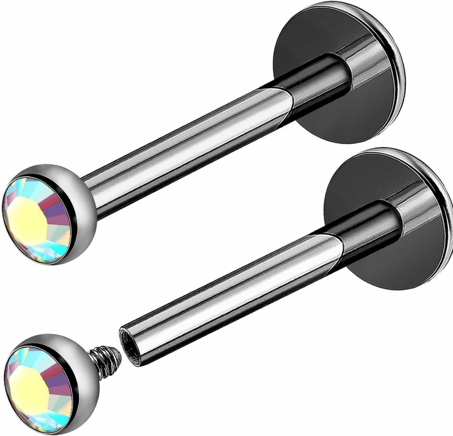 MATIGA Body Piercing Studs | 2Pcs Internally Titanium 16G 5/16 8Mm Lip Labret Piercing Jewelry Tragus Cartilage Monroe 2.2Mm Crystal More Choices