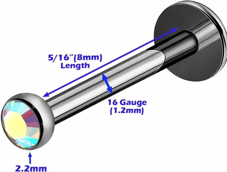 MATIGA Body Piercing Studs | 2Pcs Internally Titanium 16G 5/16 8Mm Lip Labret Piercing Jewelry Tragus Cartilage Monroe 2.2Mm Crystal More Choices