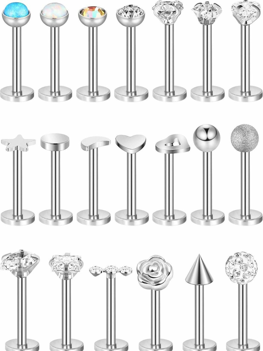 Blulu Body Piercing Studs | Blulu 20 Pcs 16G Stainless Steel Nose Studs Straight Nose Rings Body Piercing Jewelry 20 Styles For Women Men