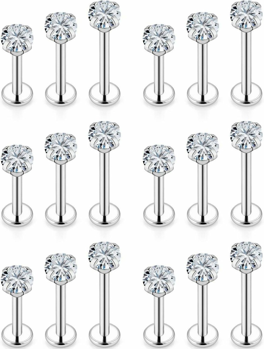 Vsnnsns Body Piercing Studs | Vsnnsns 14G Lip Rings Stainless Steel Labret Jewelry Monroe Lip Rings Nail Cubic Zirconia Cartilage Tragus Helix Earrings Studs Medusa Piercing Jewelry For Women Men 6Mm 8Mm 10Mm 18Pcs