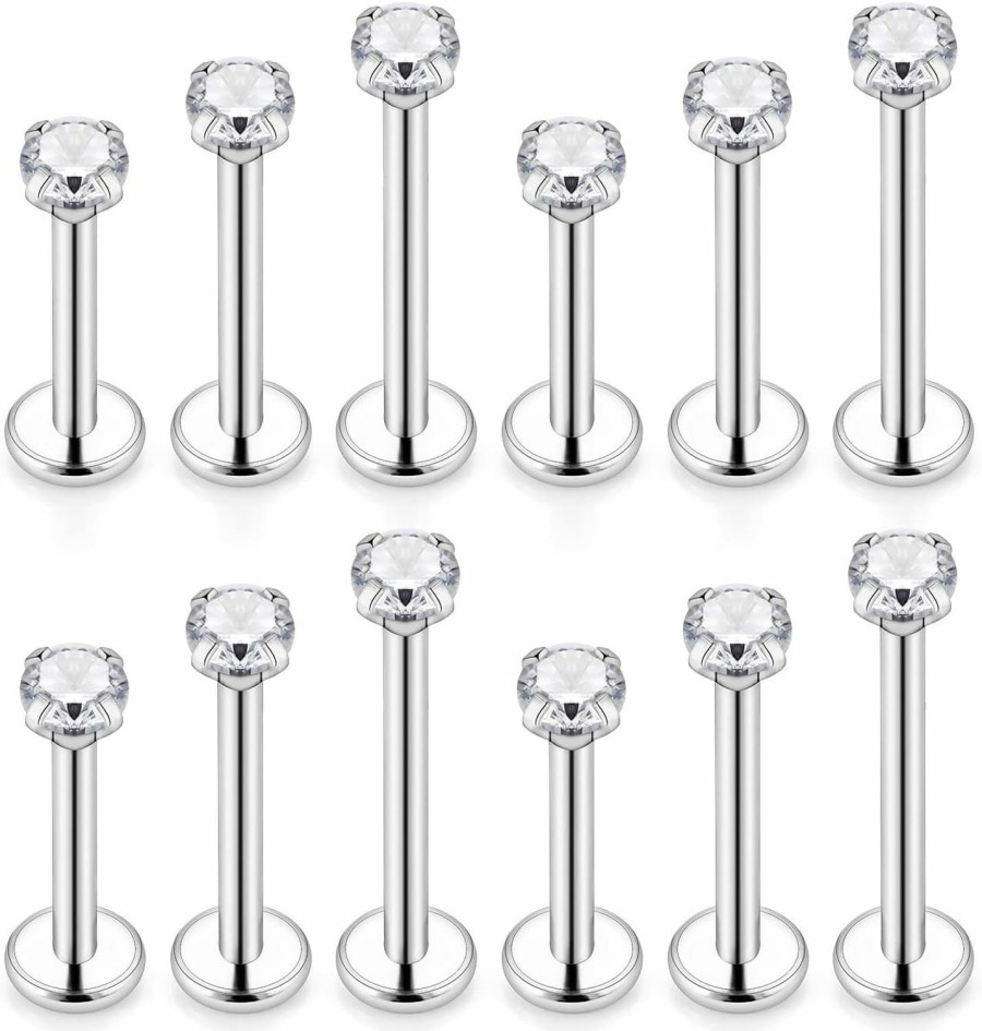 Lcolyoli Body Piercing Studs | Lcolyoli 12Pcs 16G Different Sizes Labret Studs Surgical Steel Lip Rings Medusa Piercing Jewelry Hypoallergenic Tragus Earrings Cartilage Conch Helix Piercing Jewelry For Women Men