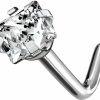 FIFTH CUE Body Piercing Studs | Fifth Cue Prong Set Square Diamond Cz Solid Grade 23 Titanium L Bend Stud Nose Ring