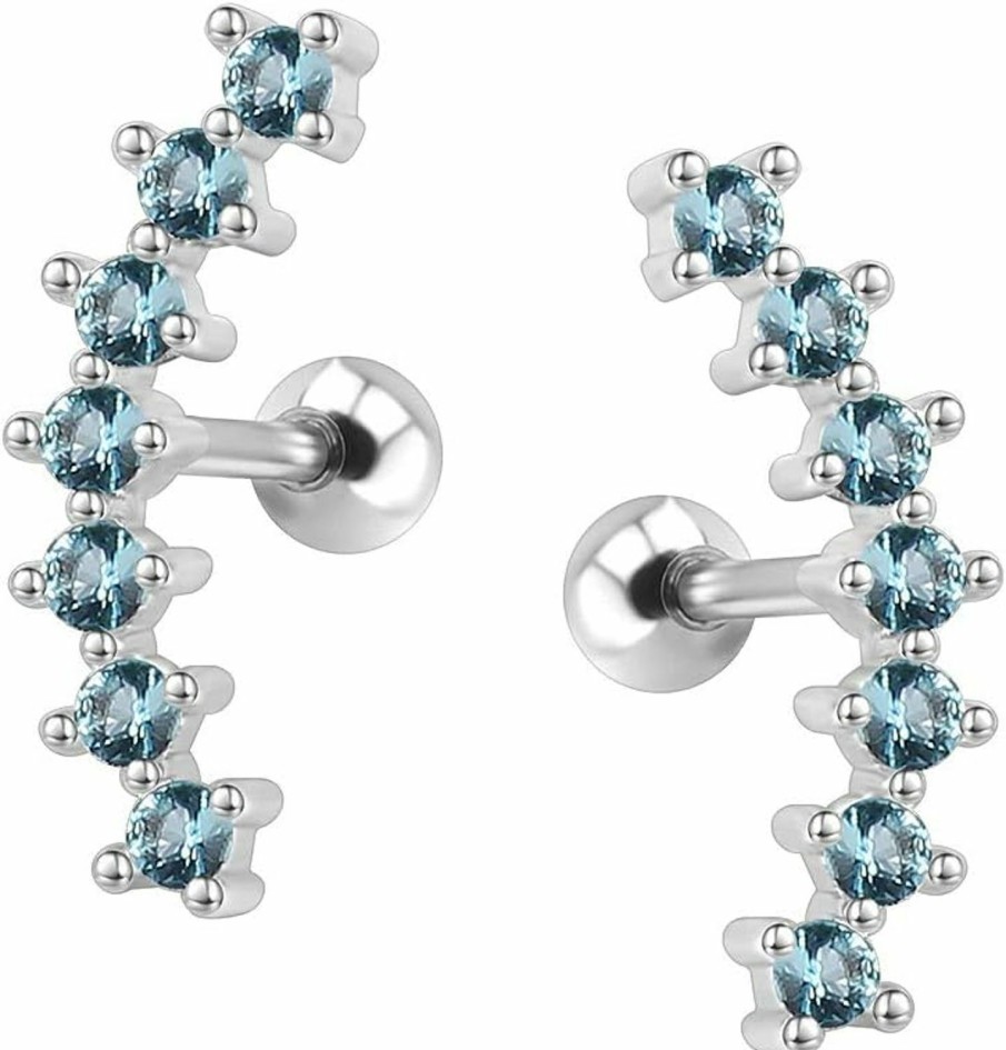 ZS Body Piercing Studs | Zs Curve Seven Stud Cz Stud Earrings 316L Stainless Steel Ear Helix Conch Cartilage Piercing