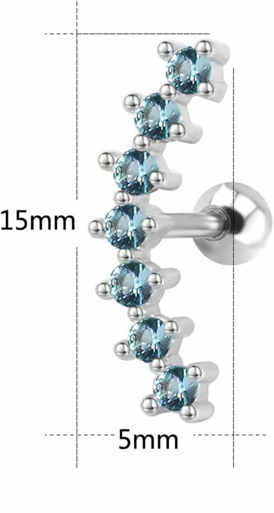 ZS Body Piercing Studs | Zs Curve Seven Stud Cz Stud Earrings 316L Stainless Steel Ear Helix Conch Cartilage Piercing