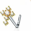 Forbidden Body Jewelry Body Piercing Studs | Forbidden Body Jewelry 20G Surgical Steel Large Cz Crystal Cross L-Shaped Nose Stud (Choose Color)