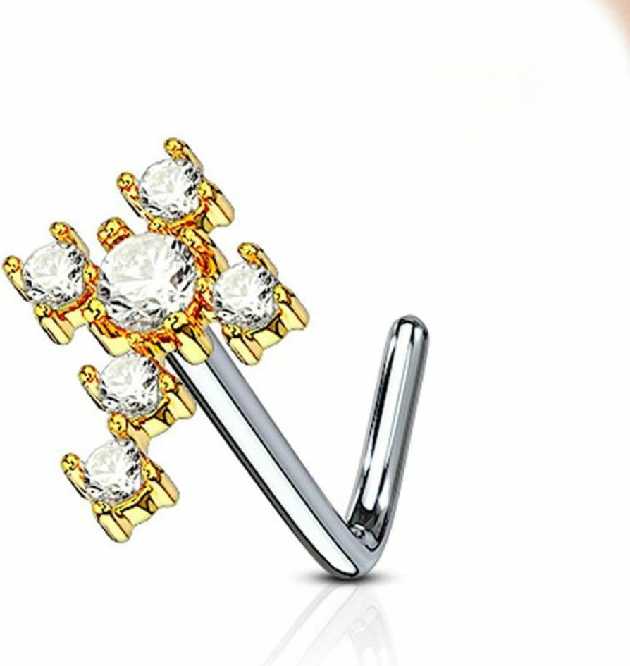 Forbidden Body Jewelry Body Piercing Studs | Forbidden Body Jewelry 20G Surgical Steel Large Cz Crystal Cross L-Shaped Nose Stud (Choose Color)