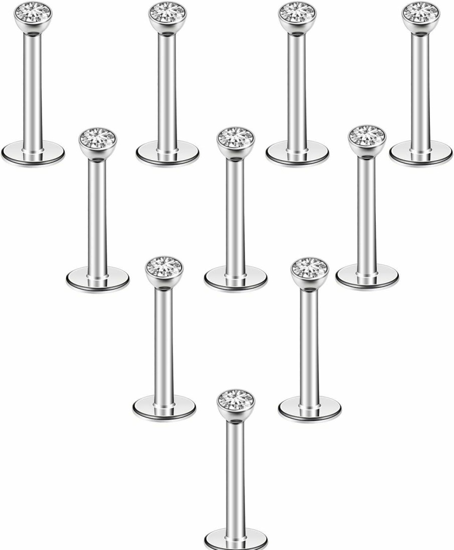 CrazyPiercing Body Piercing Studs | Crazypiercing 10Pcs 16G Lip Rings 6Mm 8Mm 10Mm Labret Monroe Lip Ring Stainless Steel Nose Studs Piercing Internally Threaded Piercing Jewelry With 4Mm Cz