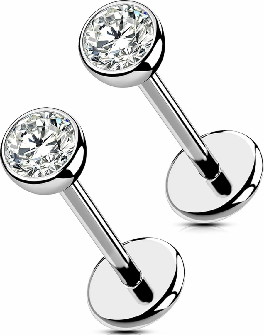 OUFER Body Piercing Studs | Oufer Nose Rings Studs, Titanium Nose Rings 20G, Nose Studs Threadless 6Mm/8Mm, Clear Cz Flat Back Nostril Piercing Jewelry For Women And Men