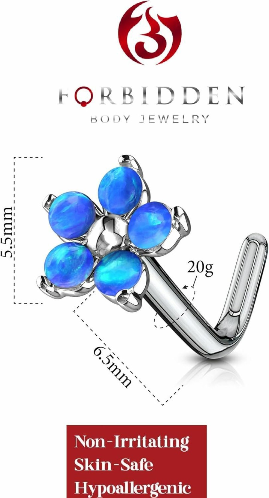 Forbidden Body Jewelry Body Piercing Studs | Forbidden Body Jewelry 20G Surgical Steel Synthetic Opalite Stone Flower L-Shape Nose Ring