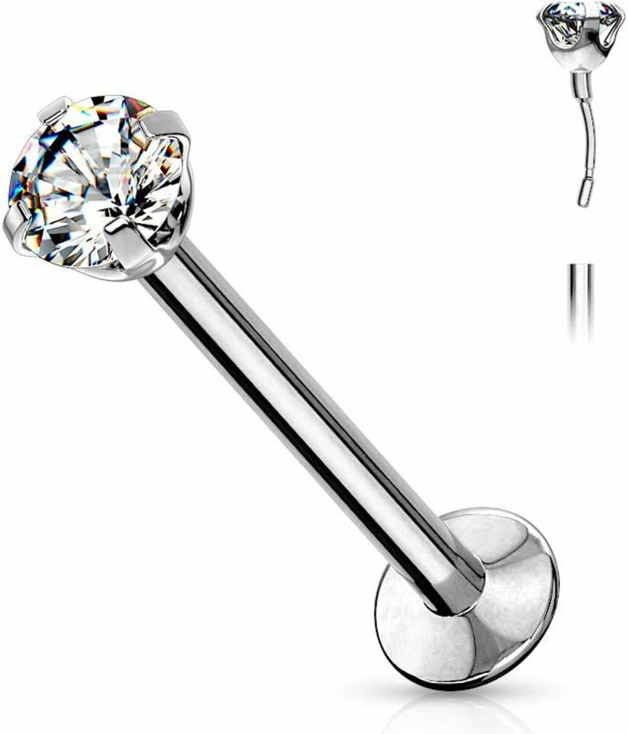 Dynamique Galerie Body Piercing Studs | Dynamique Push In Prong Set Cz Top 316L Surgical Steel Threadless Labret, Monroe, Flat Back Stud (Sold Per Piece)