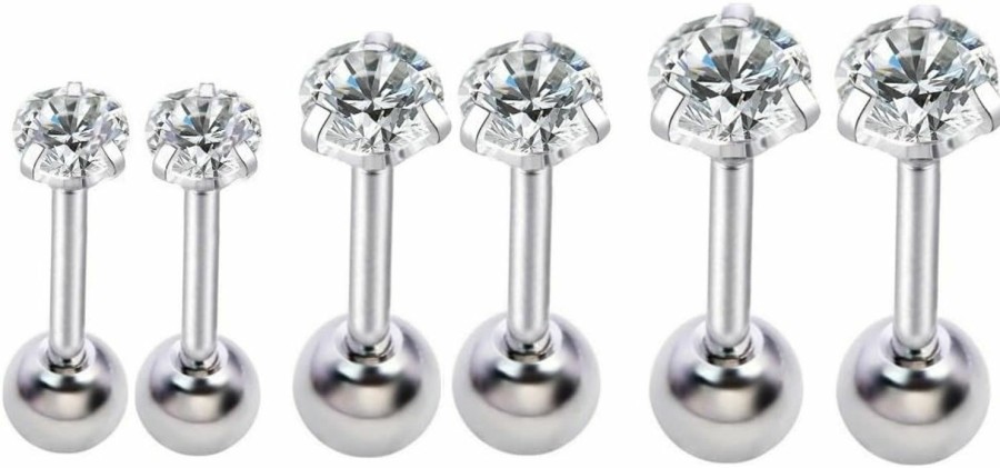 NewZenro Body Piercing Studs | 16G Ear Cartilage Helix Surgical Stainless Steel Round Cubic Zirconia Studs Earrings With Screw On Backs Ear Helix Tragus Auricle Huggie Stud Piercing Jewelry Gifts For Women Men Set 3Mm-8Mm