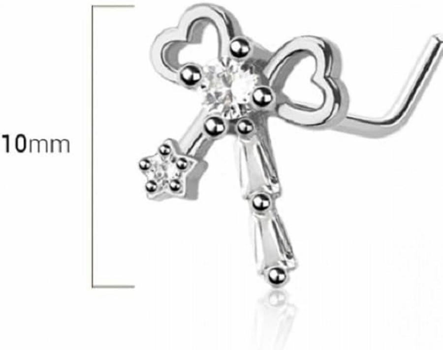 Pierced Owl Body Piercing Studs | Pierced Owl 20Ga 316L Stainless Steel Cz Crystal Heart Ribbon L-Bend Nose Stud