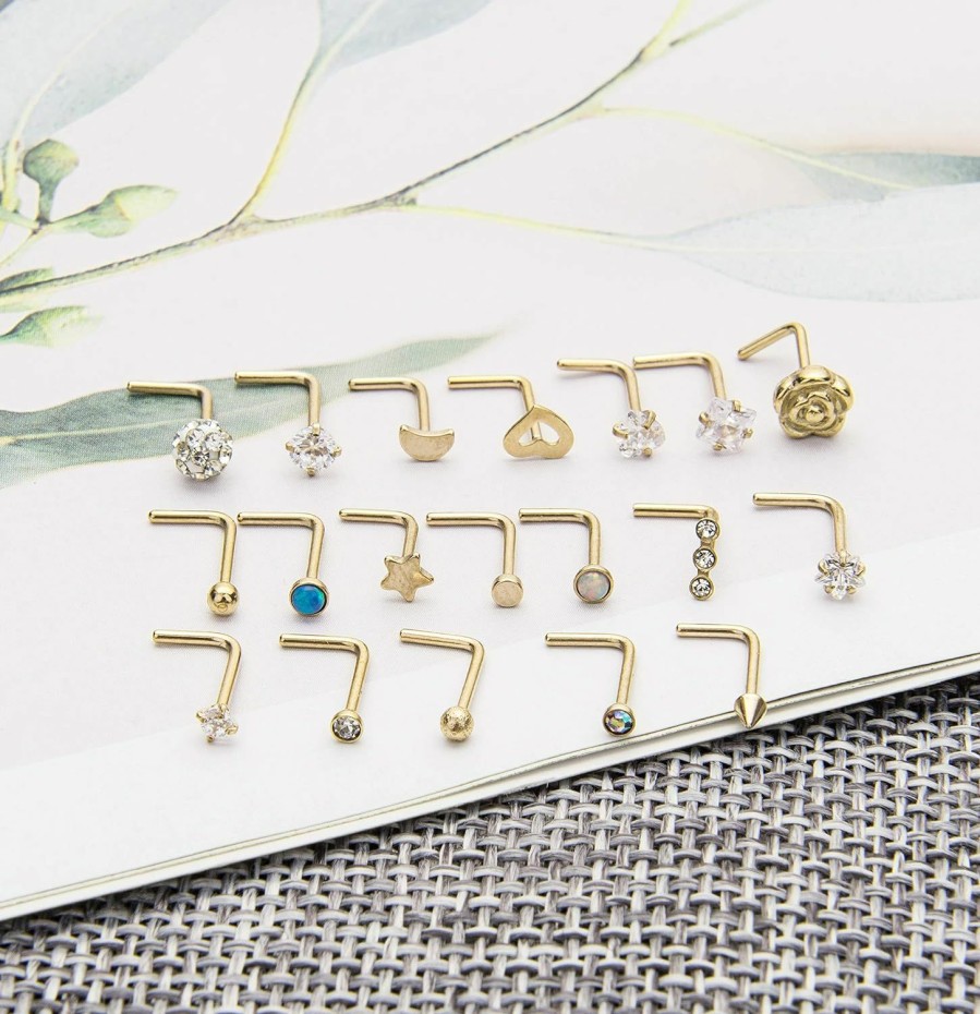 YOVORO Body Piercing Studs | Yovoro 20G 12-20Pcs Stainless Steel L Shaped Nose Rings Cz Nose Stud Body Piercing Jewelry