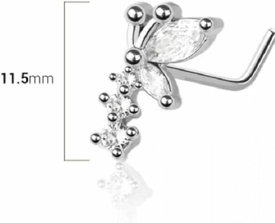 Pierced Owl Body Piercing Studs | Pierced Owl 20Ga Stainless Steel Cz Crystal Butterfly With Triple Gem L-Bend Nose Stud