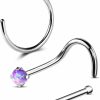 COCHARM Body Piercing Studs | Cocharm 3Pcs G23 Titanium Opal Nose Stud Set 20G White Pink Blue Purple Nose Stud Surgical Steel Nose Screw 20G Opal Nose Piercing Nose Corkscrew Hypoallergenic Half Nose Hoop