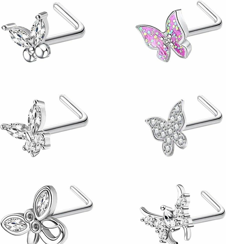 FLOGWE Body Piercing Studs | Flogwe 20G Nose Ring Studs 316L Butterfly And Spider Nose Ring Studs Cz Heart Flower Nose Stud Surgical Steel Piercing Jewelry…