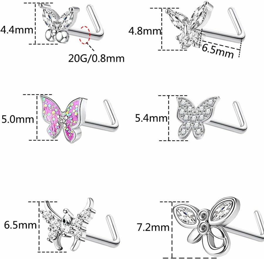 FLOGWE Body Piercing Studs | Flogwe 20G Nose Ring Studs 316L Butterfly And Spider Nose Ring Studs Cz Heart Flower Nose Stud Surgical Steel Piercing Jewelry…