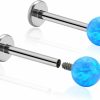 ZYTAIJEW Body Piercing Studs | 2Pcs 16G 6Mm/8Mm/10Mm G23 Titanium Internally Threaded 3Mm/4Mm Synthetic Opal Labret Monroe Lip Tragus Cartilage Earring Ring Nose Stud Piercing Jewelry