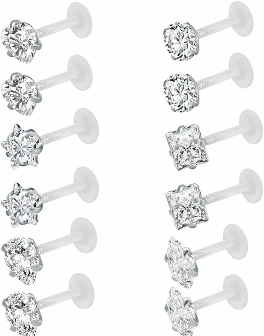 ZS Body Piercing Studs | Zs 10-12Pcs 16G Clear Bioflex Cz Stone Labret Monroe Lip Ring Helix Tragus Cartilage Earrings Stud Piercing