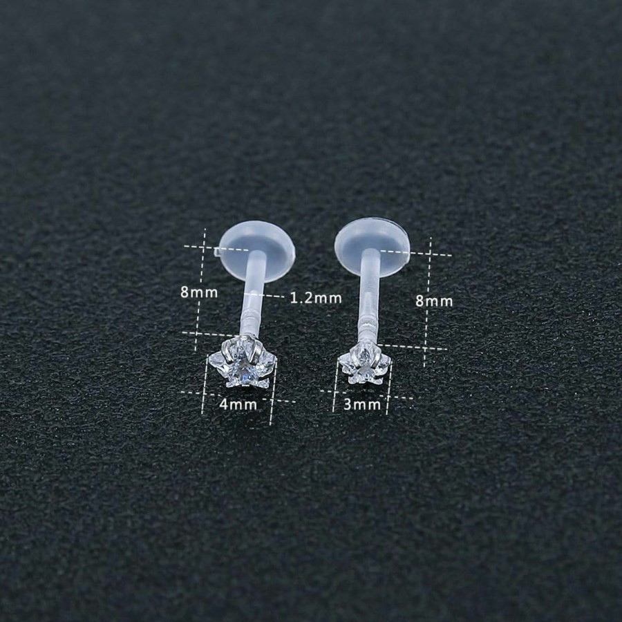 ZS Body Piercing Studs | Zs 10-12Pcs 16G Clear Bioflex Cz Stone Labret Monroe Lip Ring Helix Tragus Cartilage Earrings Stud Piercing