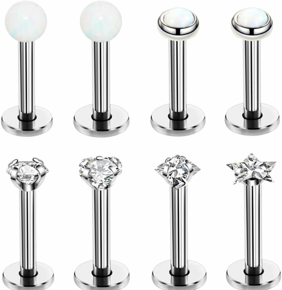 Heuvipens Body Piercing Studs | Heuvipens 8Pc 6/8/10/12Mm Steel Bar Opal Ball Multi Shape Zircon Monroe Labret Internally Threaded Lip Stud Ear Universal Piercing Jewelry