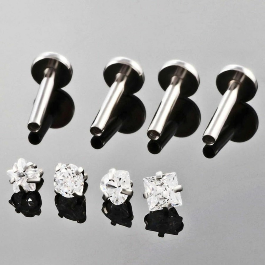 Heuvipens Body Piercing Studs | Heuvipens 8Pc 6/8/10/12Mm Steel Bar Opal Ball Multi Shape Zircon Monroe Labret Internally Threaded Lip Stud Ear Universal Piercing Jewelry