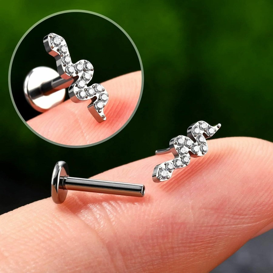 COCHARM Body Piercing Studs | Cocharm 16G Flat Back Cartilage Earrings Stud Push In G23 Titanium Snake Helix Earrings Press Fit Cartilage Helix Piercing Jewelry Threadless 16 Gauge Cartilage Stud