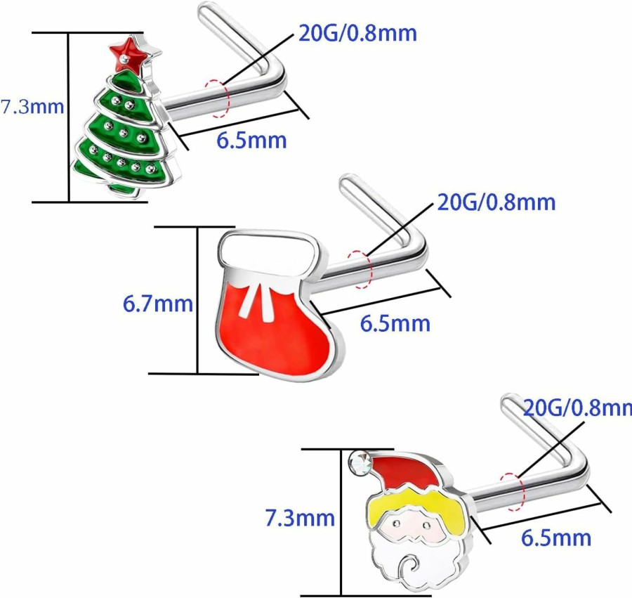 FLOGWE Body Piercing Studs | Flogwe 20G Nose Ring Studs 316L Halloween Nose Ring Christmas Nose Stud Spider And Devil Heart Nose Stud Bat Nose Ring Surgical Steel Piercing Jewelry