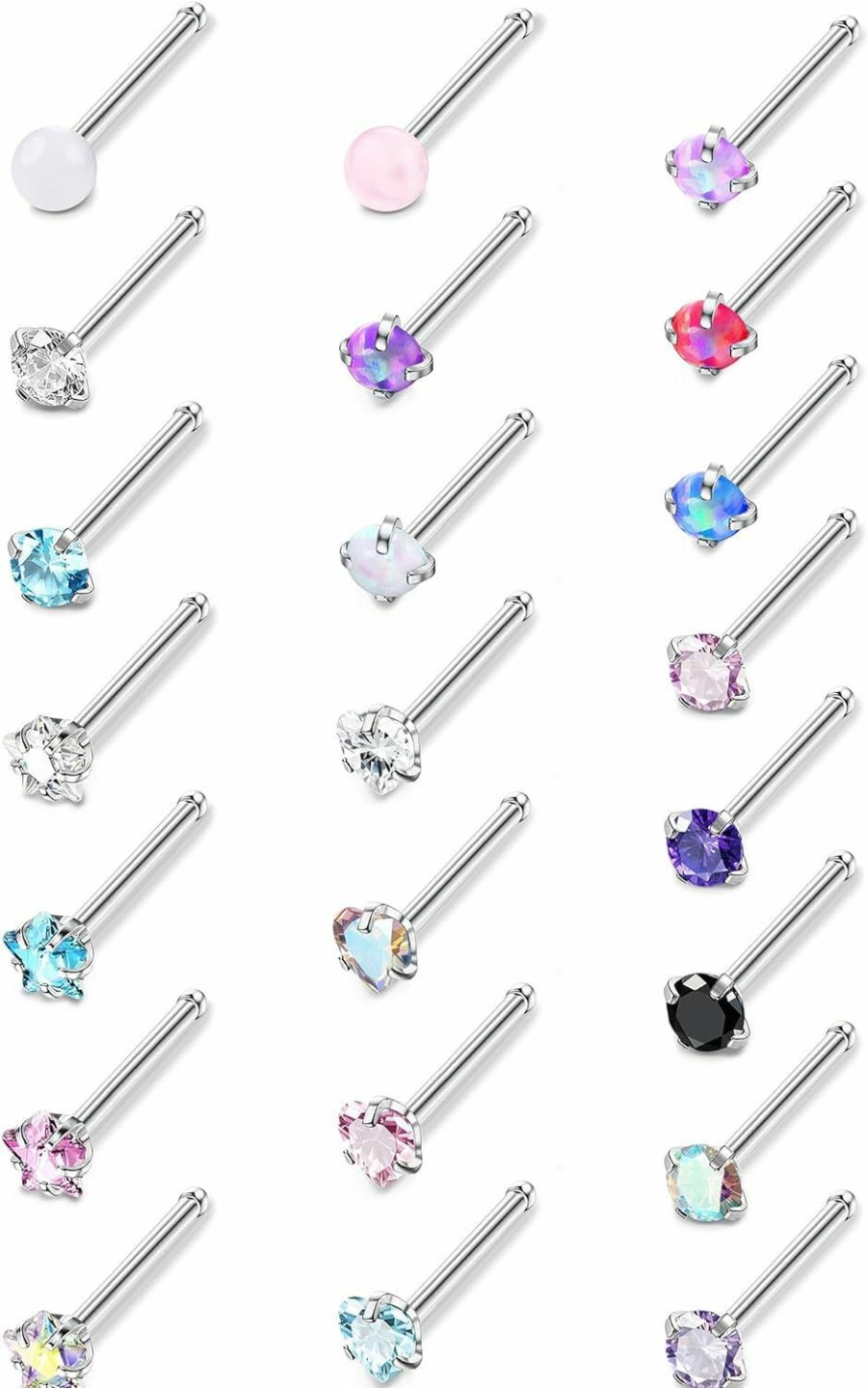 FINREZIO Body Piercing Studs | Finrezio 22Pcs 18G 20G Nose Rings Studs For Women Men Hypoallergenic Nose Rings Surgical Steel Nose Stud L Shaped Screw Studs Rings Cz Heart Star Nose Piercing Jewelry