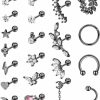 Drperfect Body Piercing Studs | Drperfect Cartilage Earring Set For Women 20G 16G Stainless Steel Cz Butterfly Flower Snake Heart Star Moon Lightning Stud Hinged Hoop Earrings Spiral Horseshoe Curved Dangle Cartilage Helix Tragus Conch Piercing Jewelry