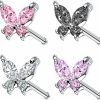 CHARM ONLINE Body Piercing Studs | Charm Online Cz Butterfly Flower Nose Stud Top L Bend Stud Nose Ring 20G L Shaped Nose Studs Nose Hoop Rings Nose Body Piercing For Women Men