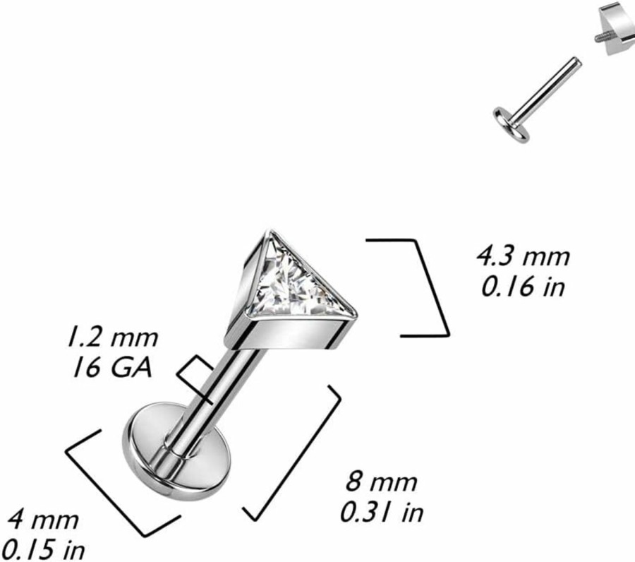 Pierced Owl Body Piercing Studs | Pierced Owl 16Ga F136 Implant Grade Titanium Internally Threaded Cz Crystal Triangle Top Flat Back Stud