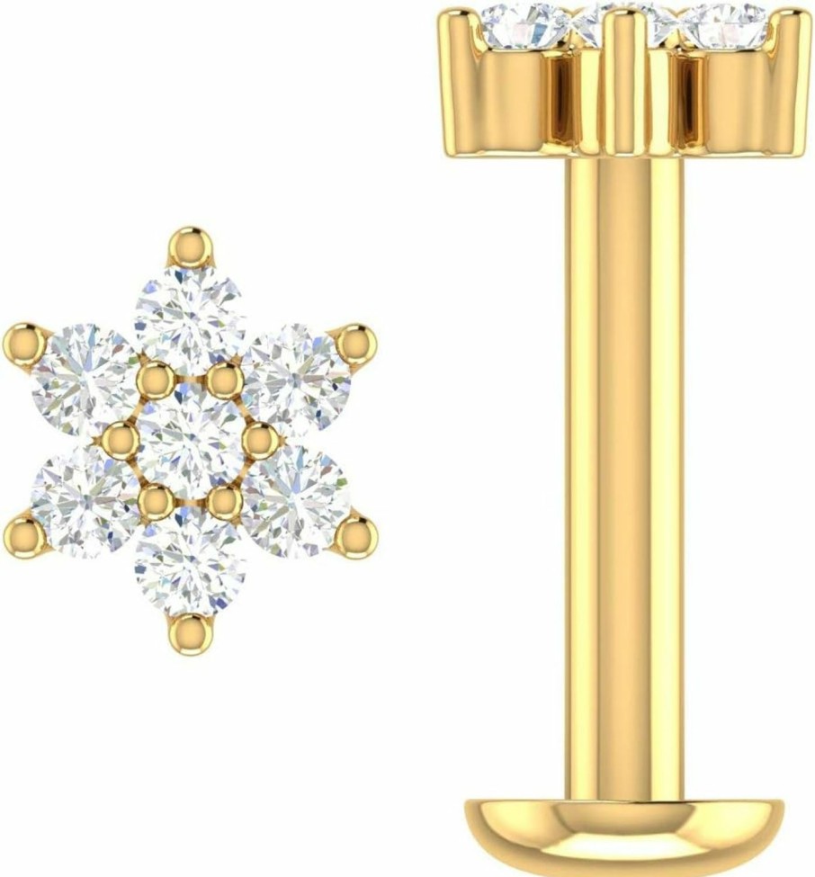 FINEROCK Body Piercing Studs | Finerock 0.04 To 0.15 Carat 7-Stone Cluster Diamond Nose Pin Stud In 18K Gold (Si1-Si2 Clarity)