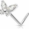 Melighting Body Piercing Studs | Meiighting 925 Sterling Silver Butterfly Nose Stud L Shaped Nose Ring 20G Solid Silver Butterfly Nose Piercing Jewelry Clear Cz For Women Men Nostril Piercing